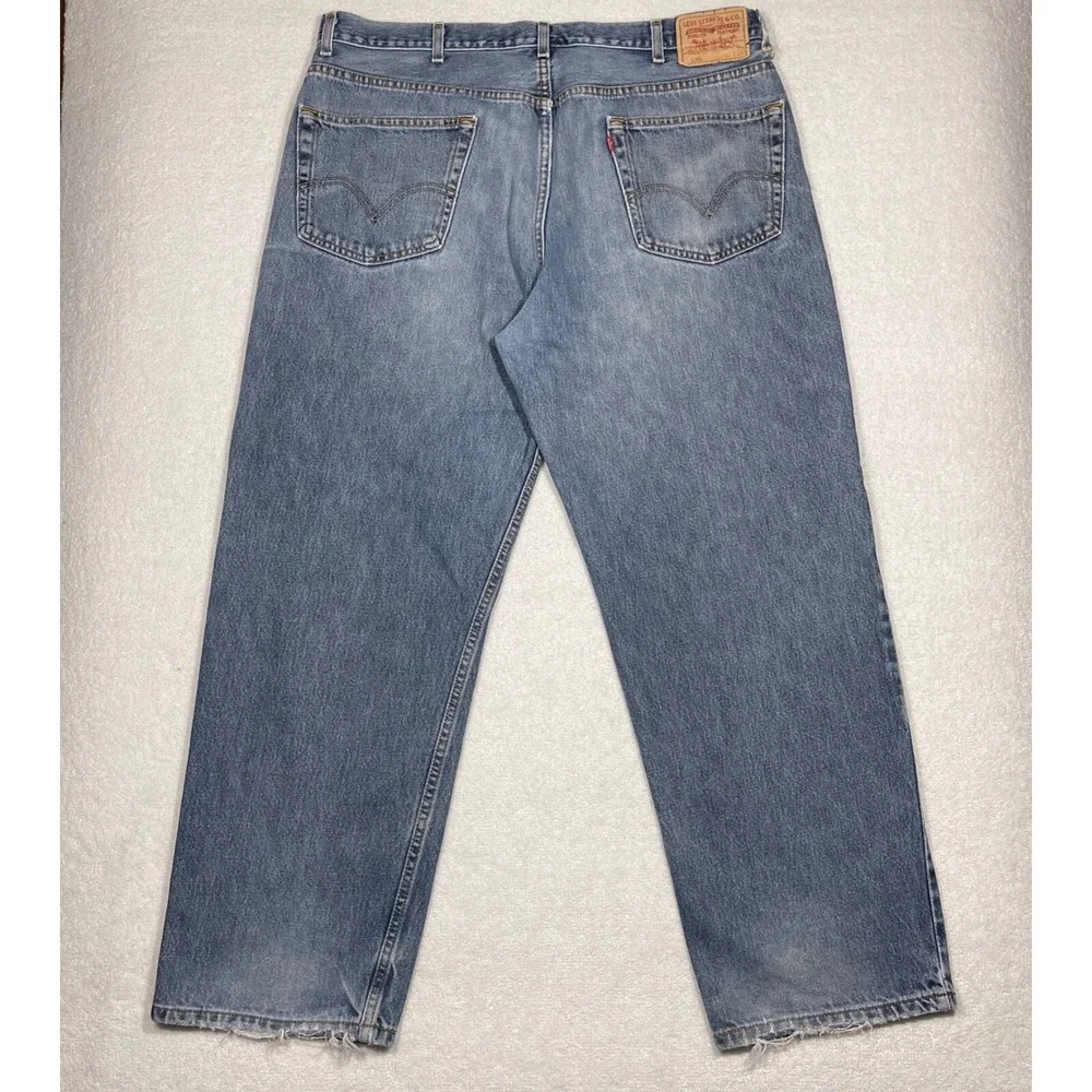 Levi 550 Jeans Men's W40 L30 Relaxed Straight Blue Comfort Work Distressed Hems